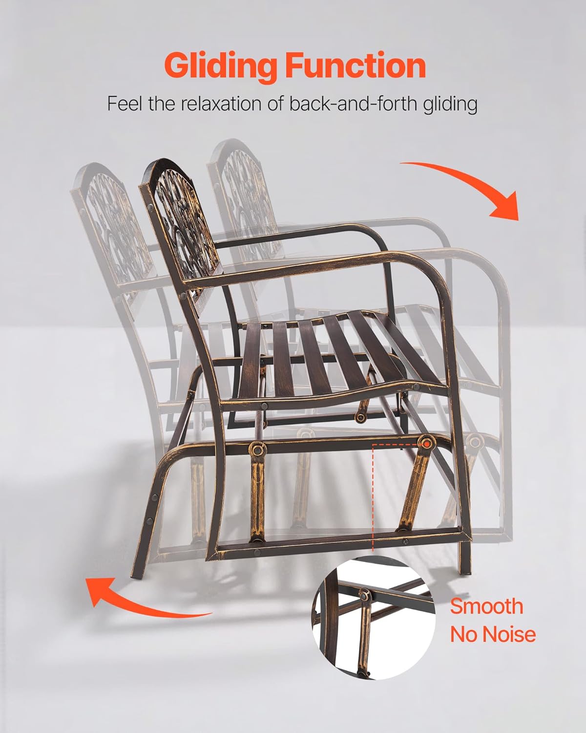 Metal Outdoor Glider Bench 2-3 Seater Patio Garden Rocking Seat