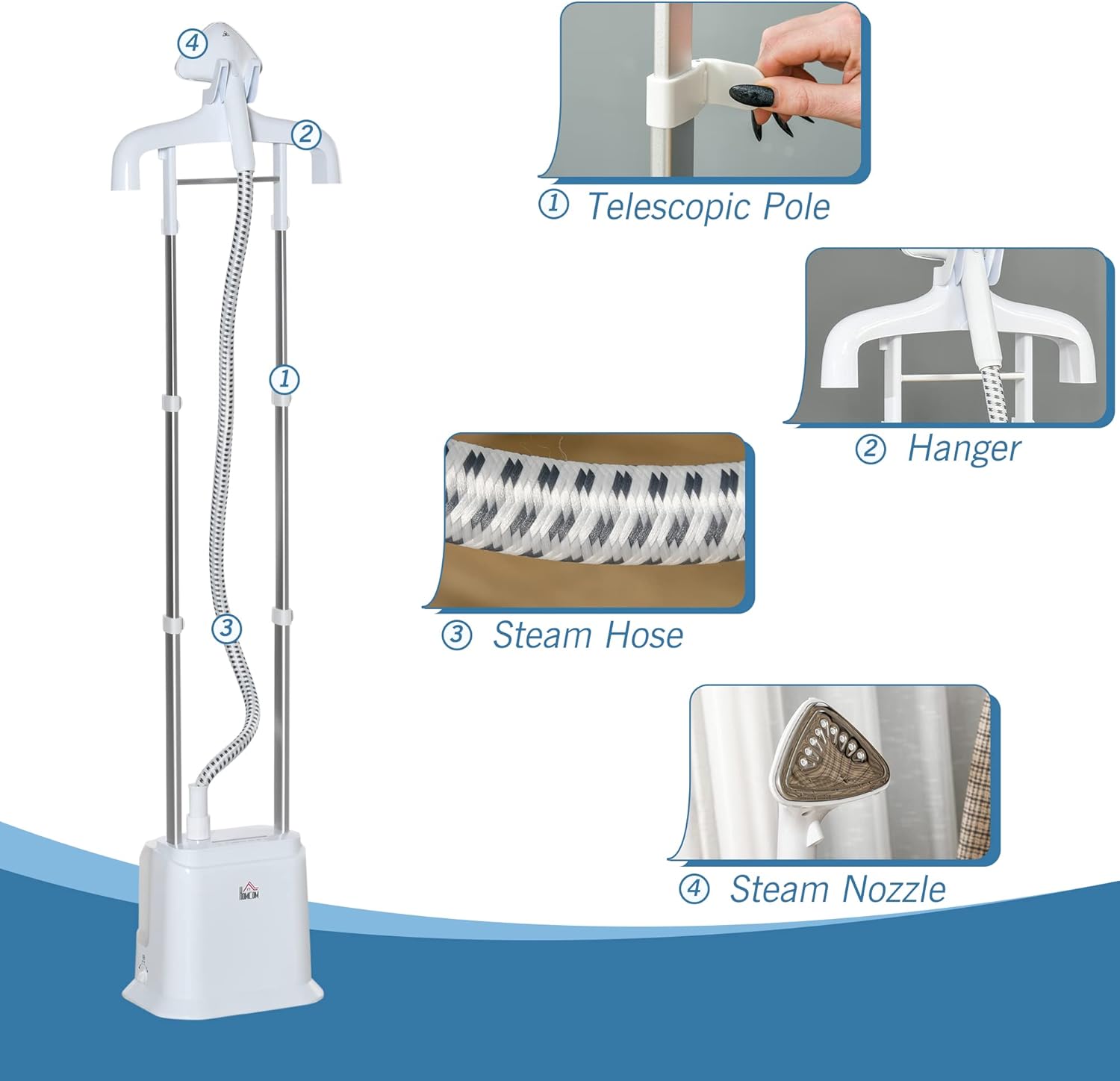 Upright Garment Steamer 1960W 1.7L Tank 6 Steam Levels Fast Heat