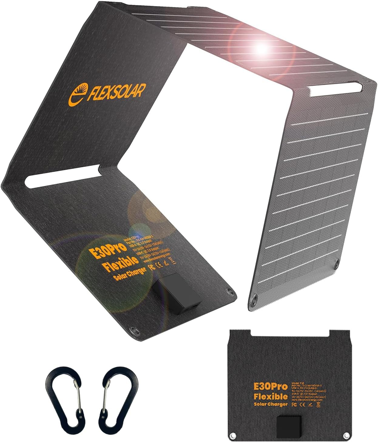 30W Foldable Solar Charger USB C USB A Camping Travel