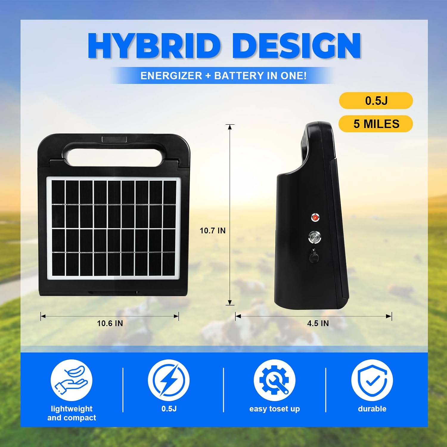 5KM Solar Electric Fence Charger 0.5J IP55 Energizer Kit