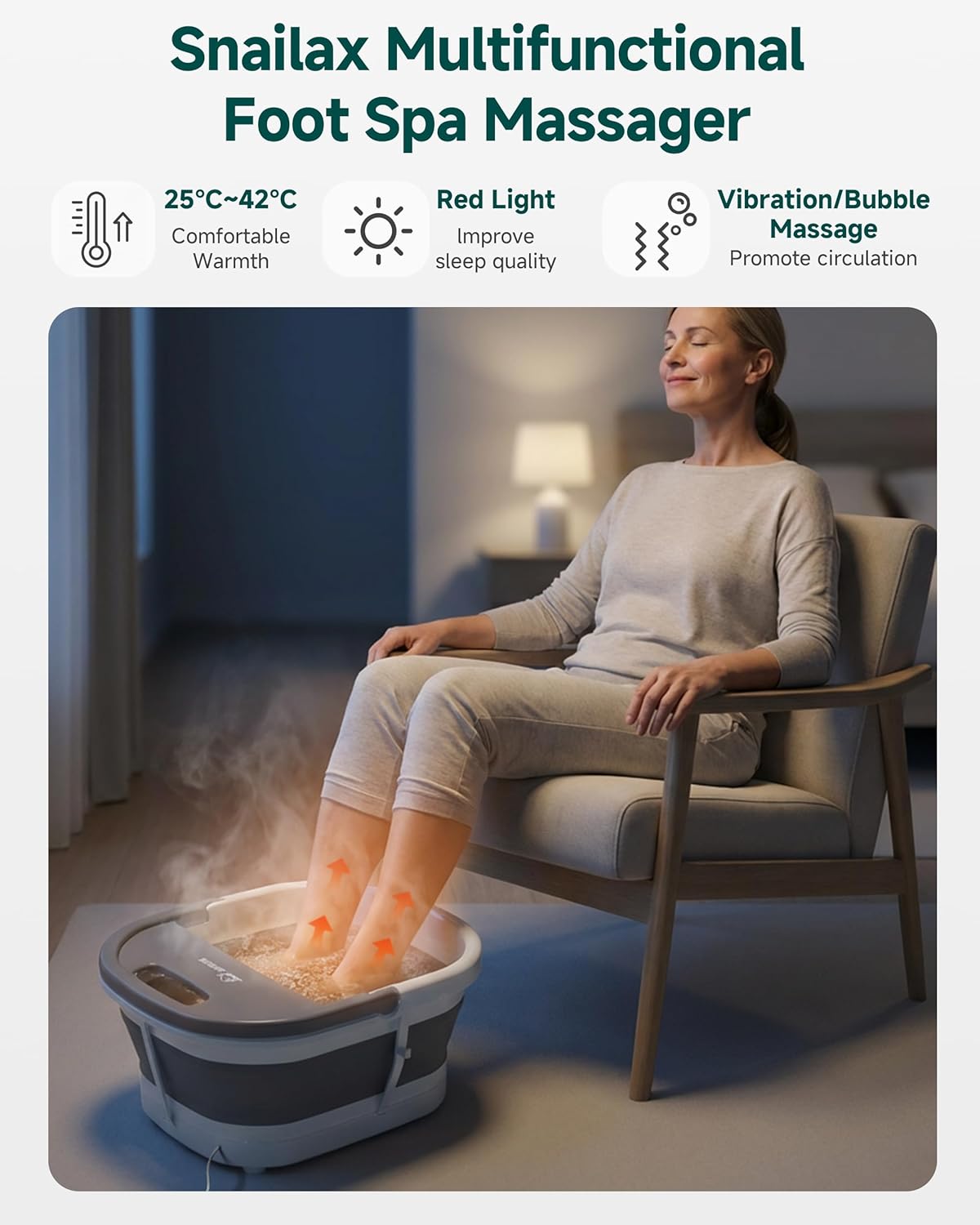 Foldable Foot Spa Massager Heat Bubble Vibration Rollers Temp