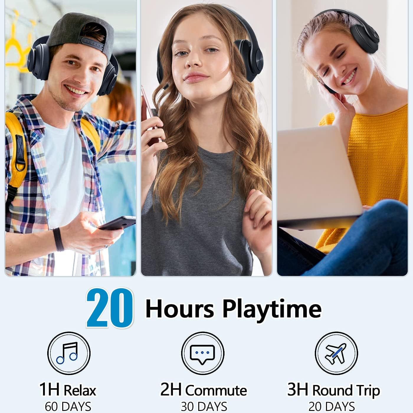 Wireless Over Ear Bluetooth Headphones 30H Playtime Foldable