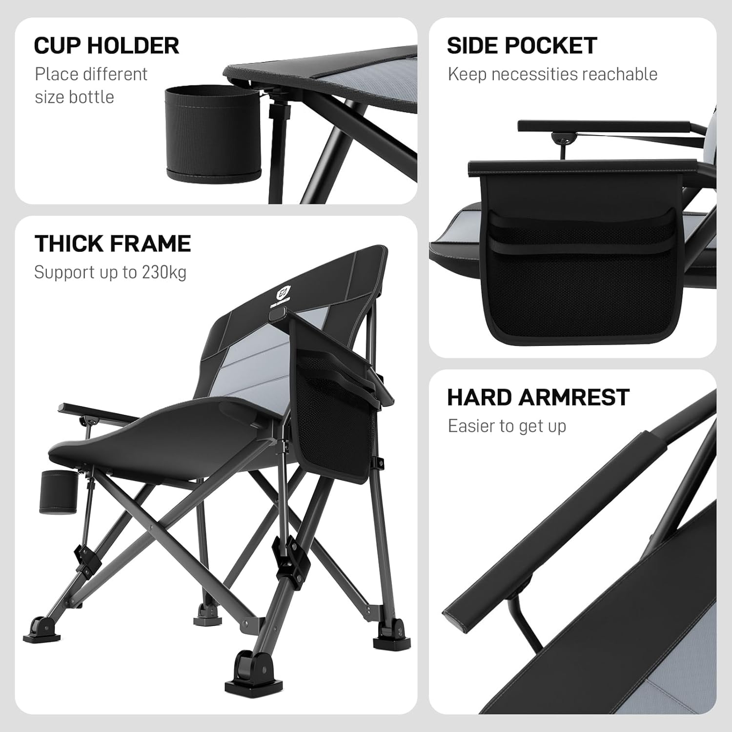 Oversized Folding Camping Chair 230kg Heavy Duty Black