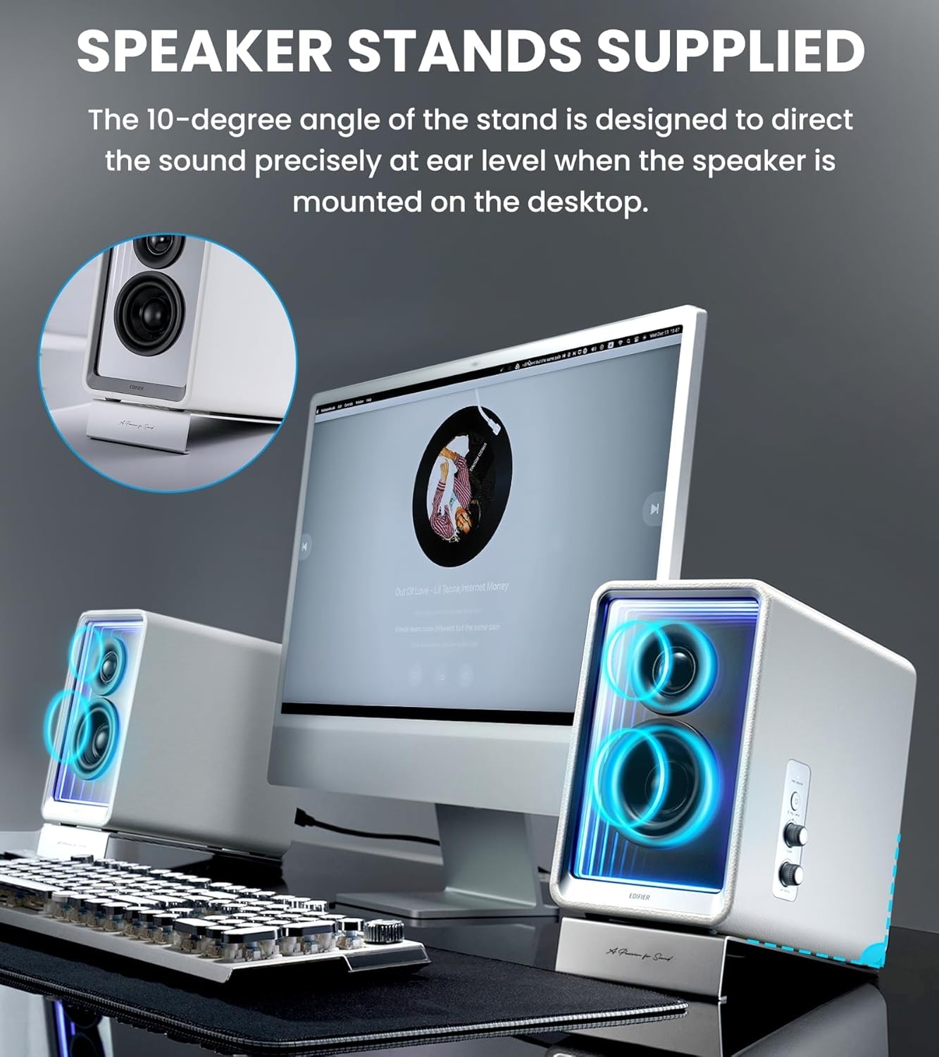 Hi Res Desktop Speakers 70W Bluetooth Studio Monitor LED Lights USB