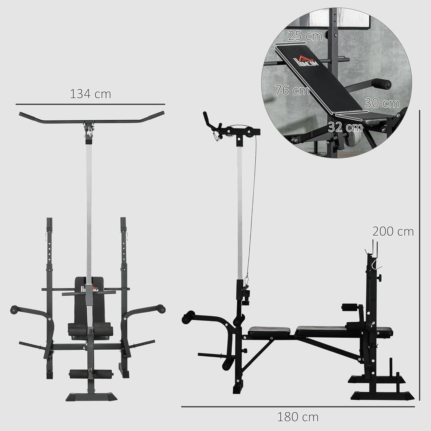 Adjustable Weight Bench Home Gym Set Squat Rack Pulley System