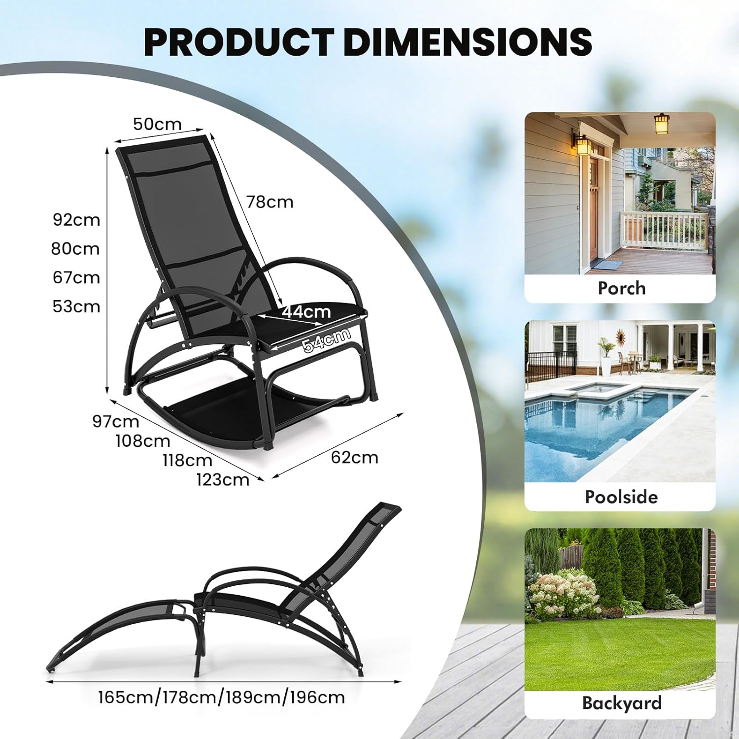 2 in 1 Garden Sun Lounger Rocking Chair Adjustable Black