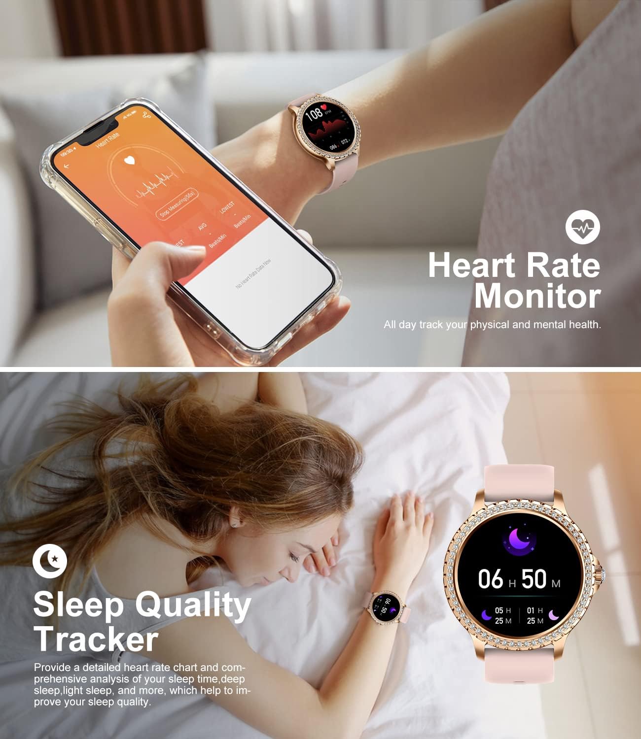 Womens Smart Watch Bluetooth Calling Fitness Tracker Rose Gold