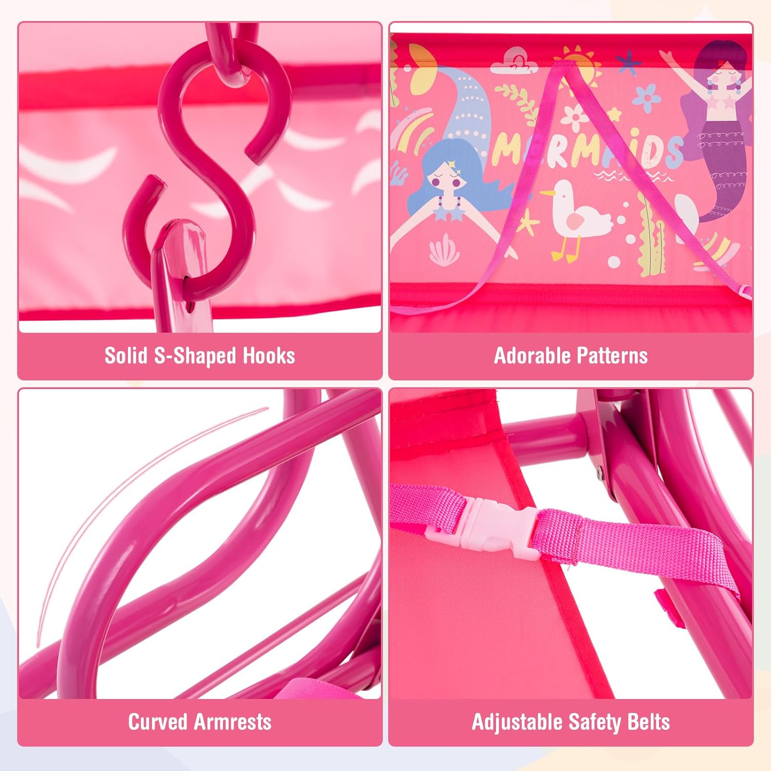 Kids 2 Seat Swing Chair Pink Canopy Safety Belts
