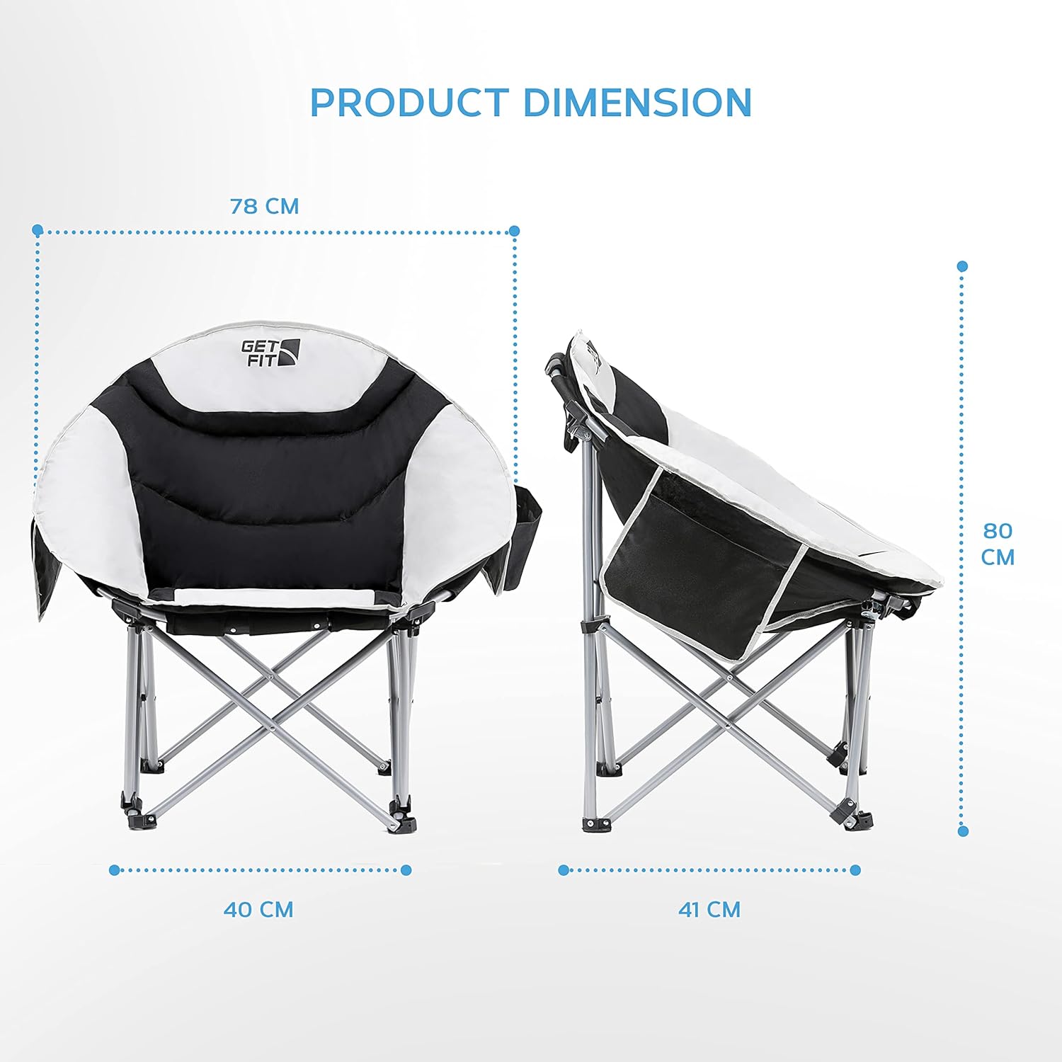 Set of 2 Moon Camping Chairs with Cup Holder Black