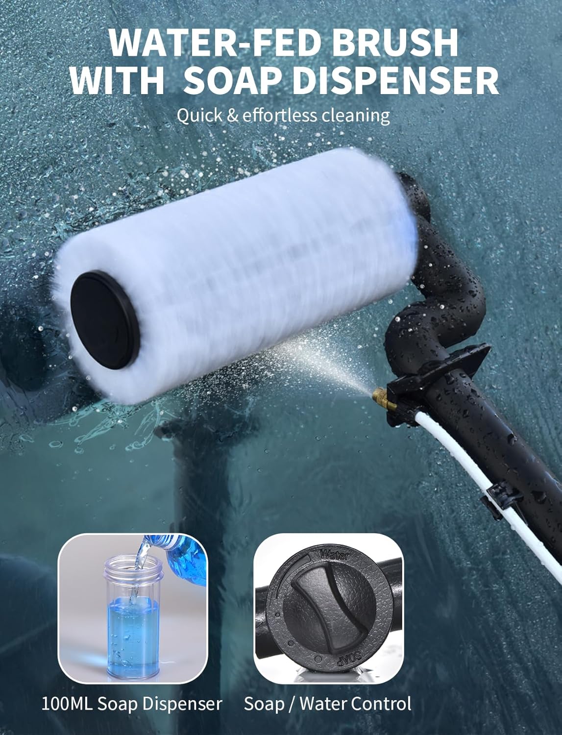6.2M Electric Solar Panel Cleaning Brush Pole Water Fed Kit