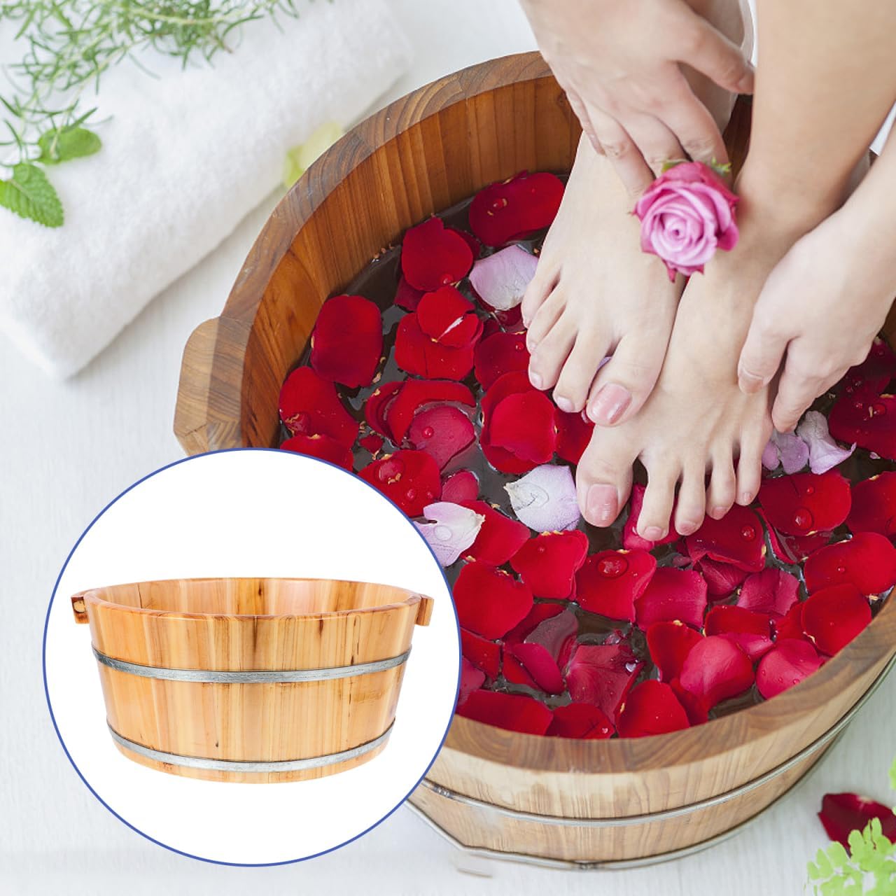 Wooden Foot Bath Basin Pedicure Spa Soak Tub Portable Bucket