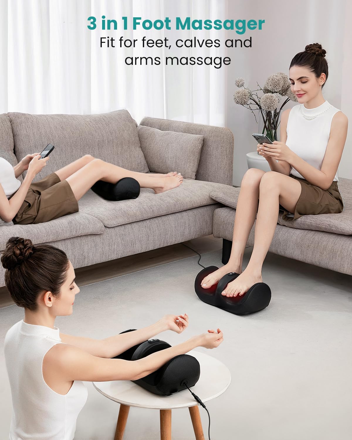 Shiatsu Foot & Calf Massager Heat Roller Compact Pain Relief