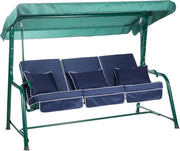 3 Seater Reclining Garden Swing Seat Blue Canopy