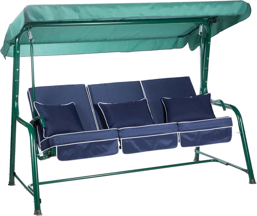 3 Seater Reclining Garden Swing Seat Blue Canopy