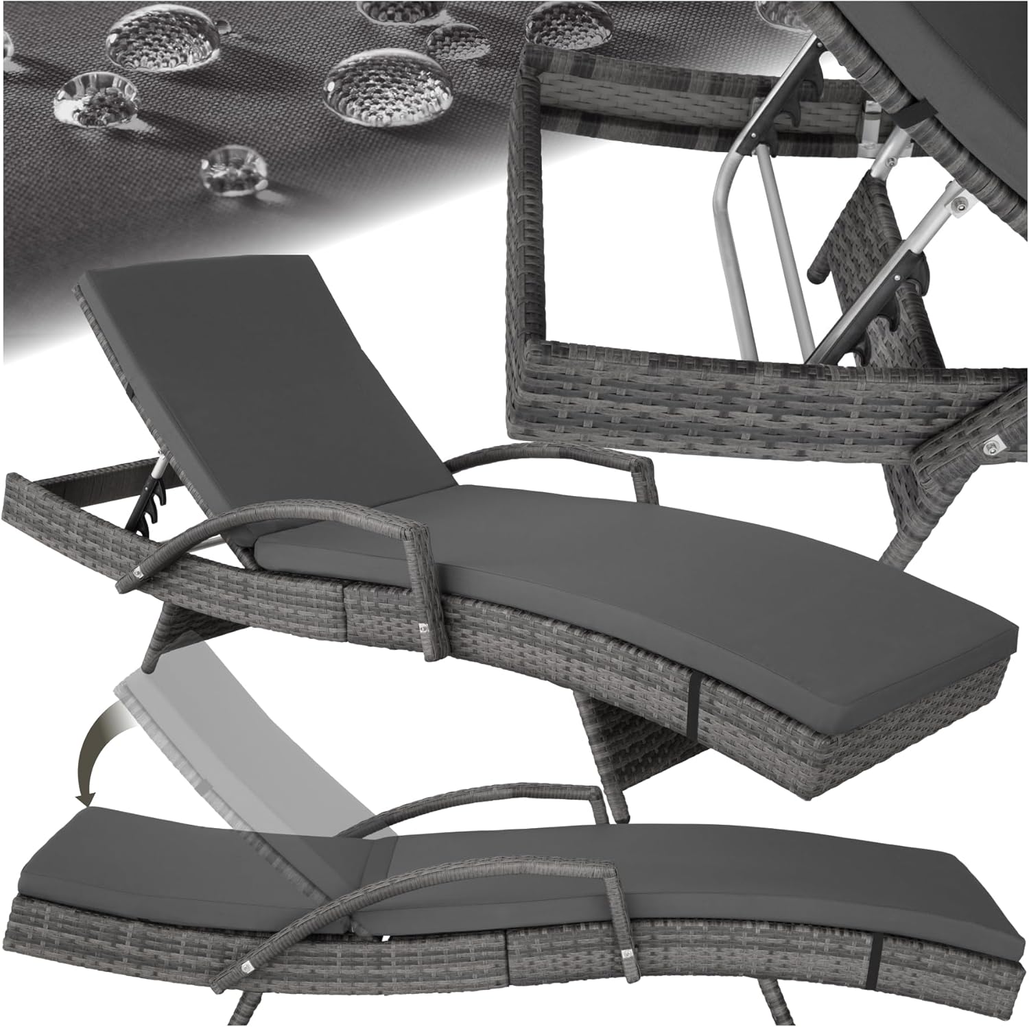 Rattan Sun Lounger 5 Position Recliner Cushion Grey