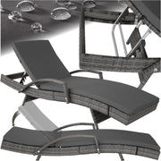 Rattan Sun Lounger 5 Position Recliner Cushion Grey