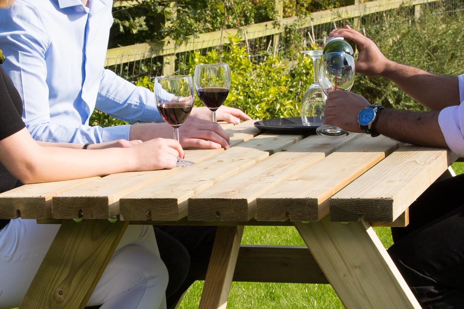 6 Seater Wooden Picnic Table Bench Set w/Fold Up Seats