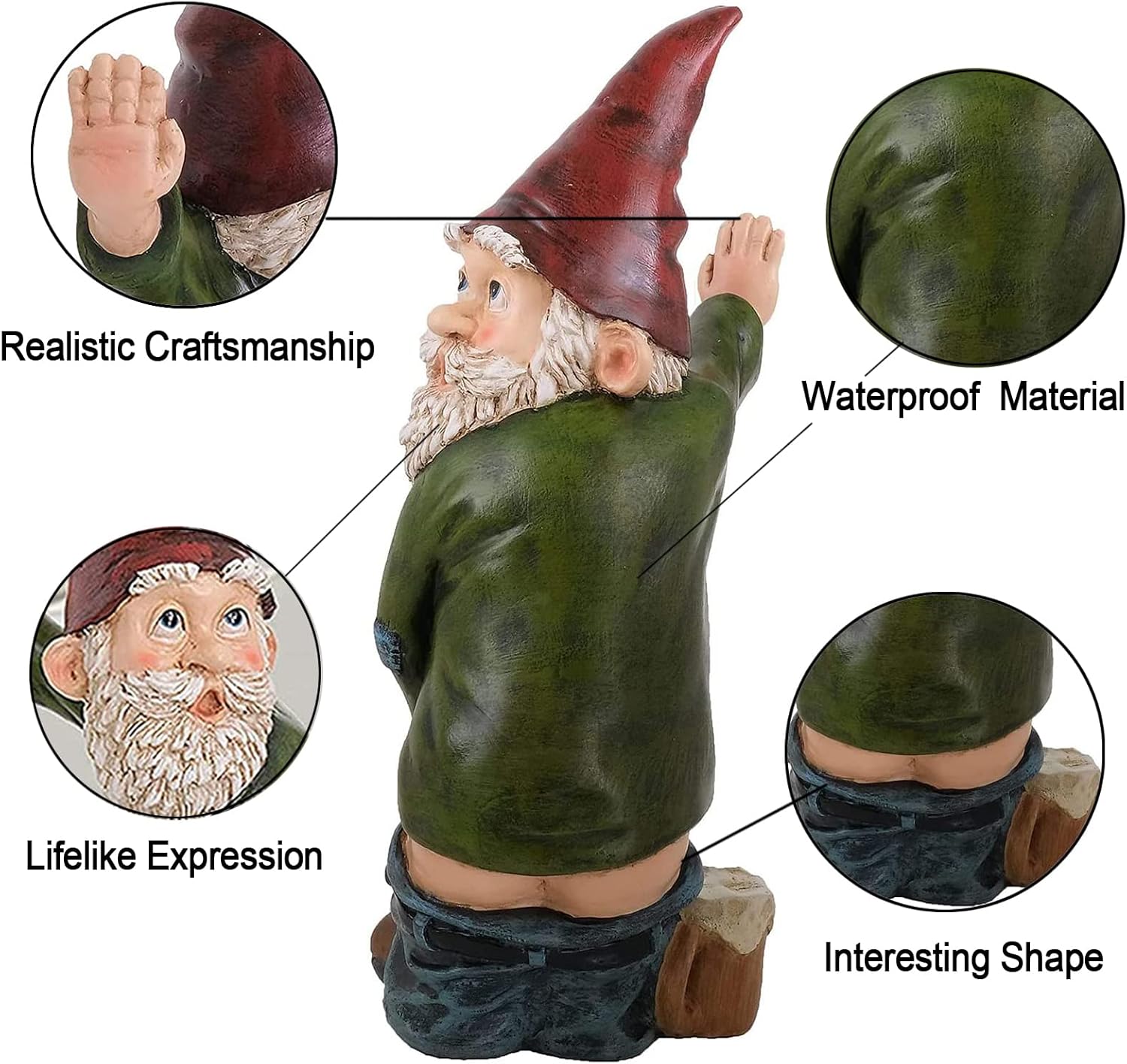 Funny Garden Gnome Statue Resin Waterproof Outdoor Decor 15cm