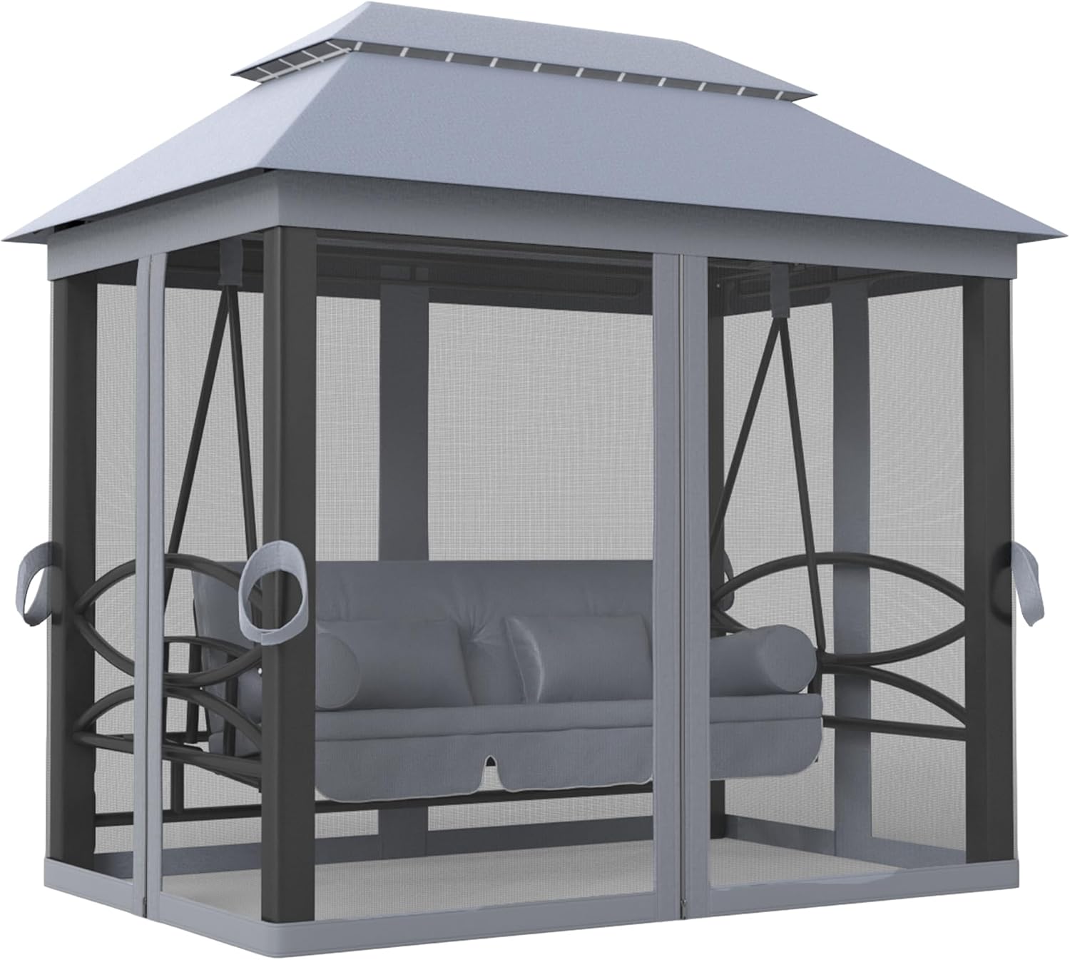 3 Seater Convertible Swing Chair Bed Gazebo Grey