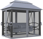 3 Seater Convertible Swing Chair Bed Gazebo Grey