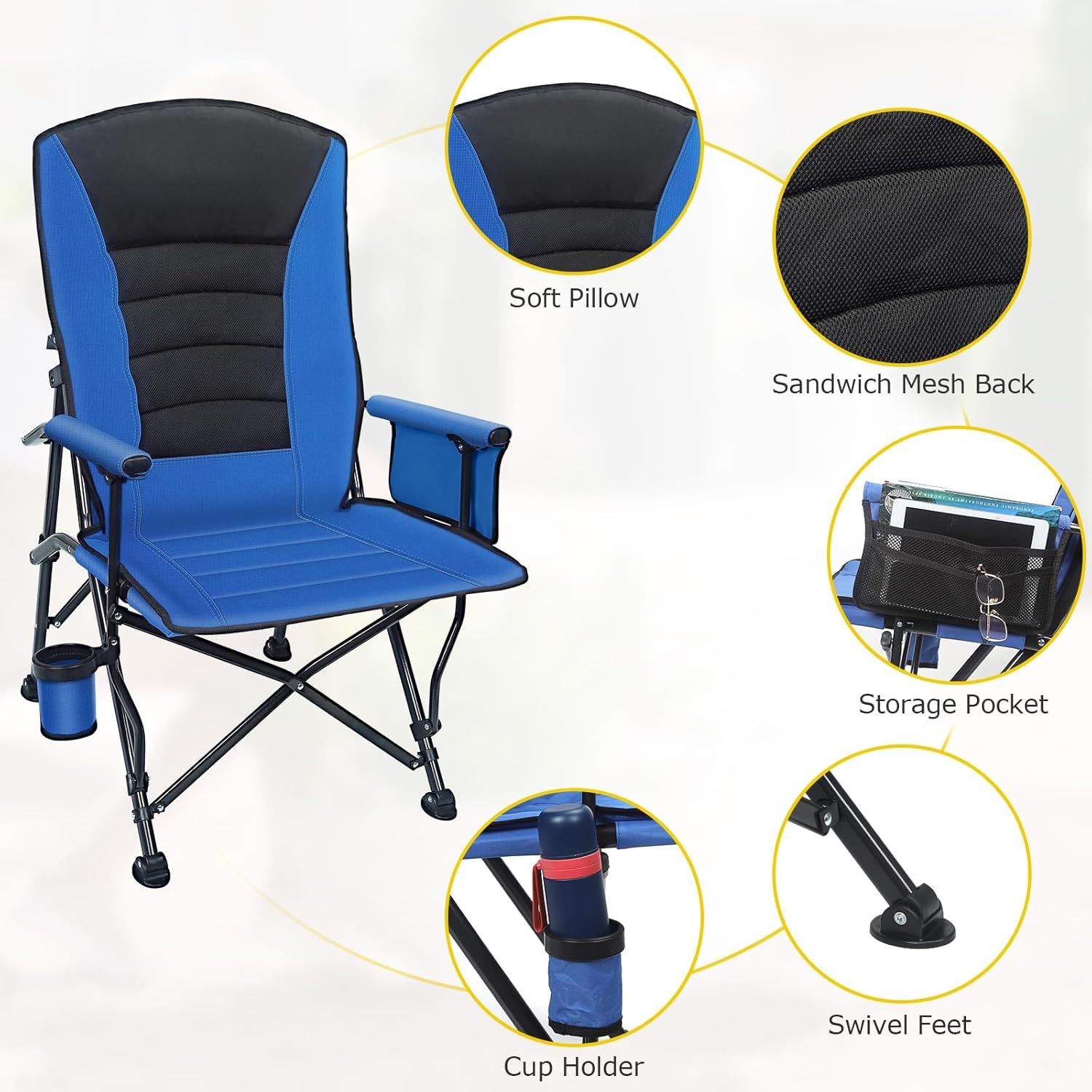 Adjustable Reclining Camping Chair with Lumbar Support Blue