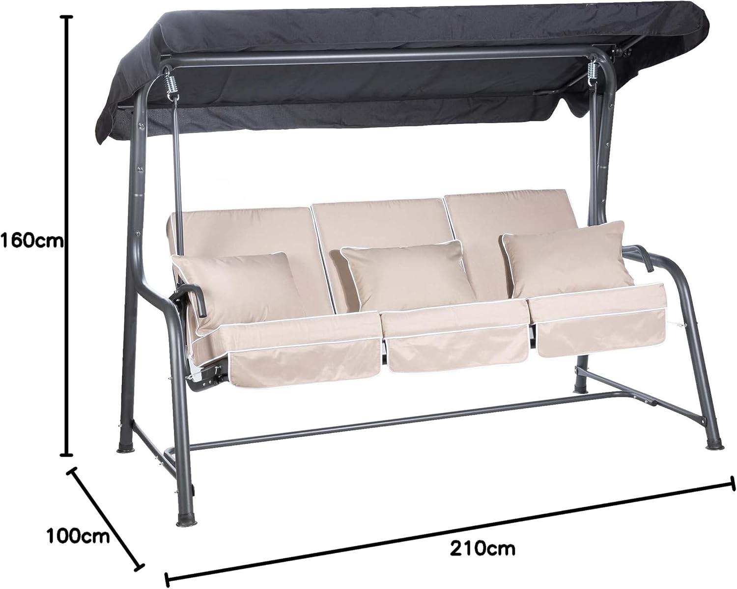 3 Seater Reclining Garden Swing Bed Taupe Canopy Cushions