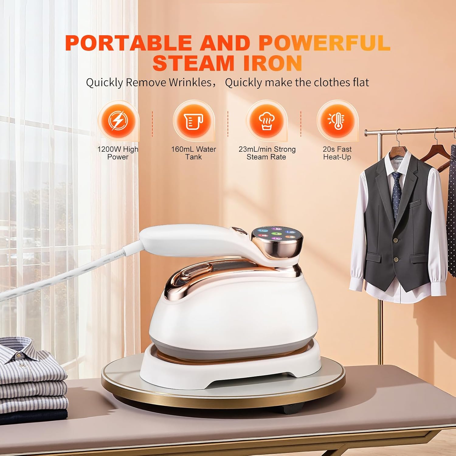 Handheld Garment Steamer 1200W Fast Heat LCD 6 Modes Travel
