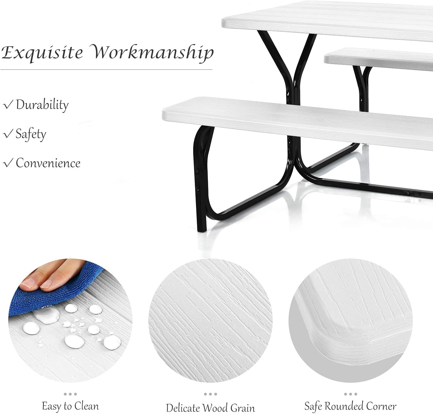 Outdoor Picnic Table Bench Set HDPE Garden Dining White