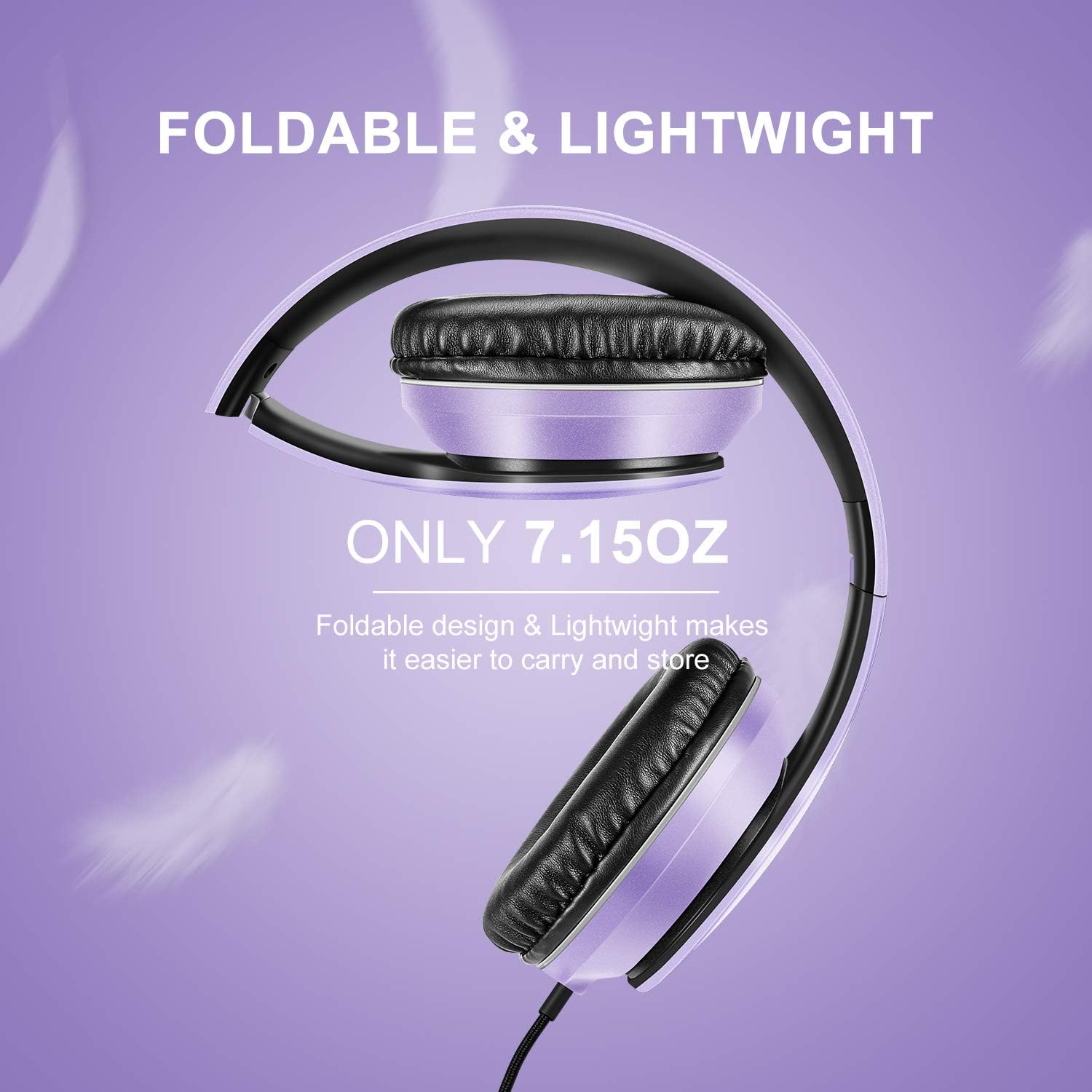 Wired Over Ear Headphones With Mic Stereo Bass 3.5mm Purple