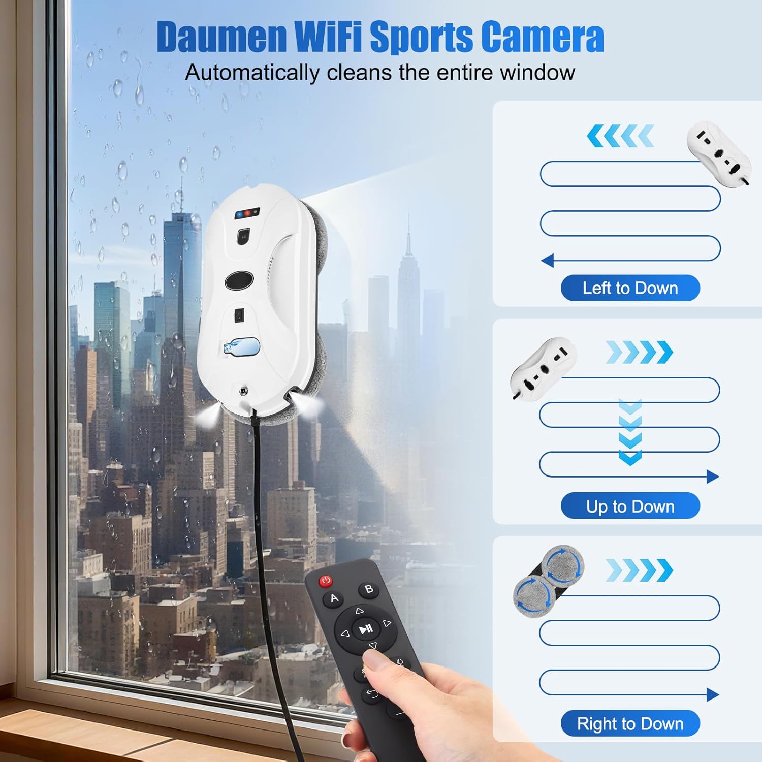Robot Window Cleaner 5600Pa Smart Glass Cleaner Dual Spray Remote