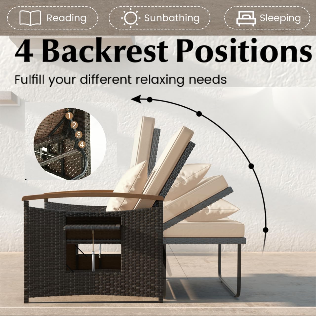 Double Rattan Daybed Wicker Sun Lounger Beige