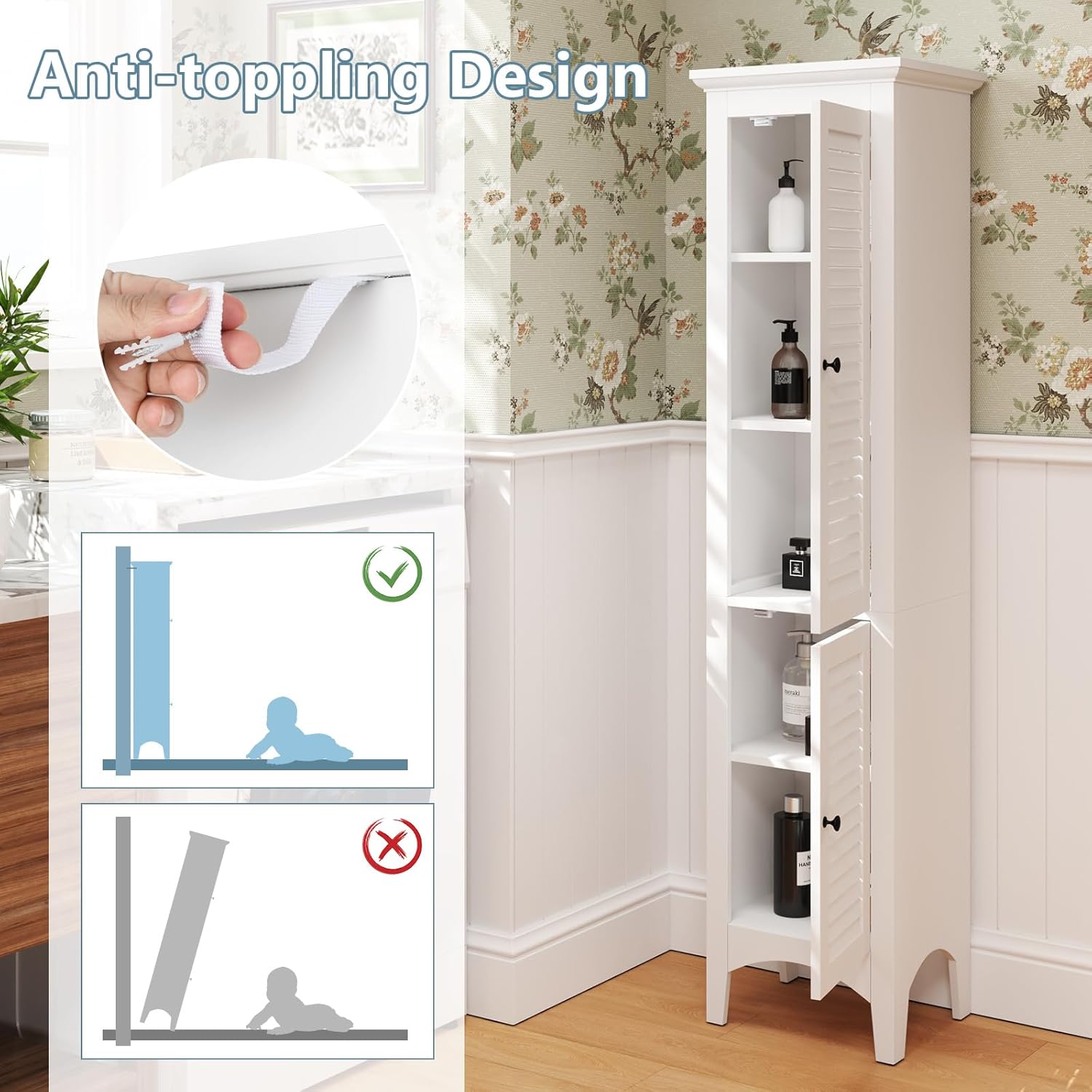 Tall Bathroom Storage Cabinet White 2 Door Shelf Unit