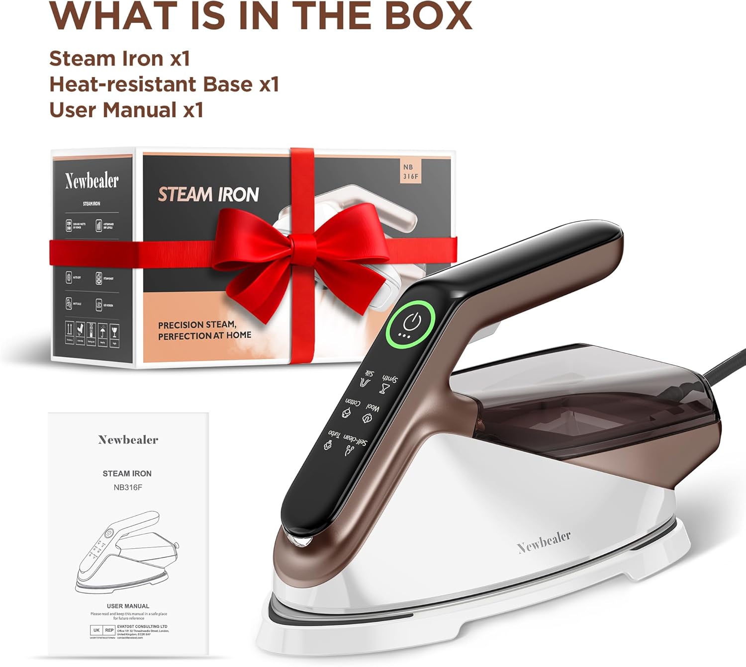 2400W Steam Iron 200g Boost Ceramic Soleplate Detachable Tank