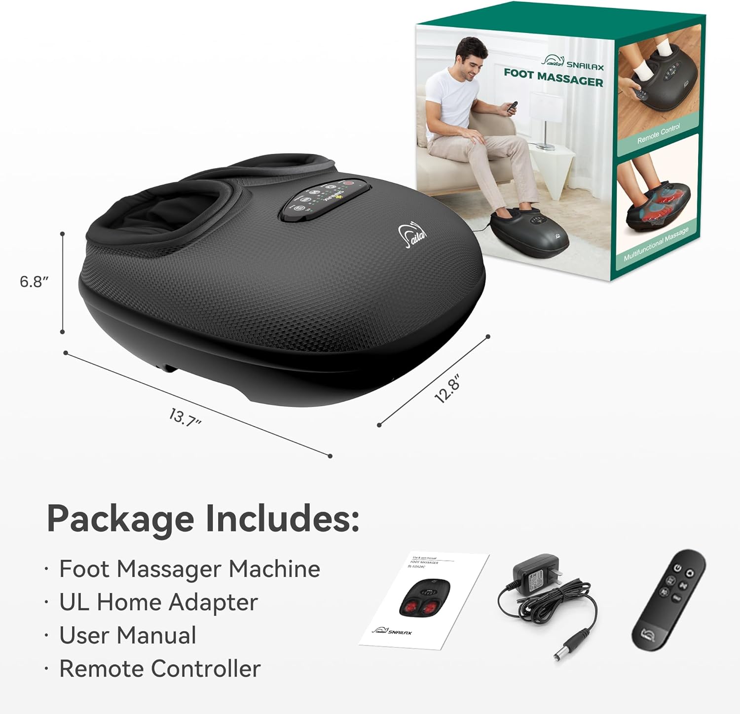 Shiatsu Foot Massager Heat Compression Vibration Remote Pain Relief