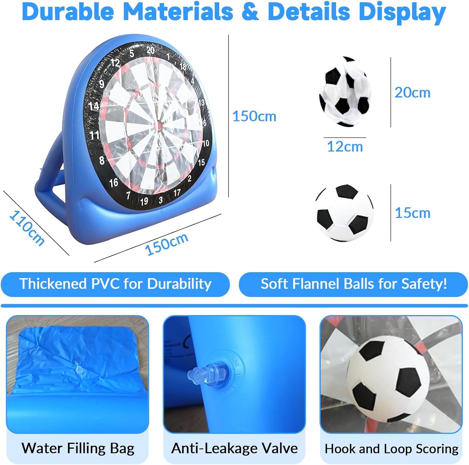 150cm Inflatable Soccer Dart Board Target Game w Balls Pump Outdoor