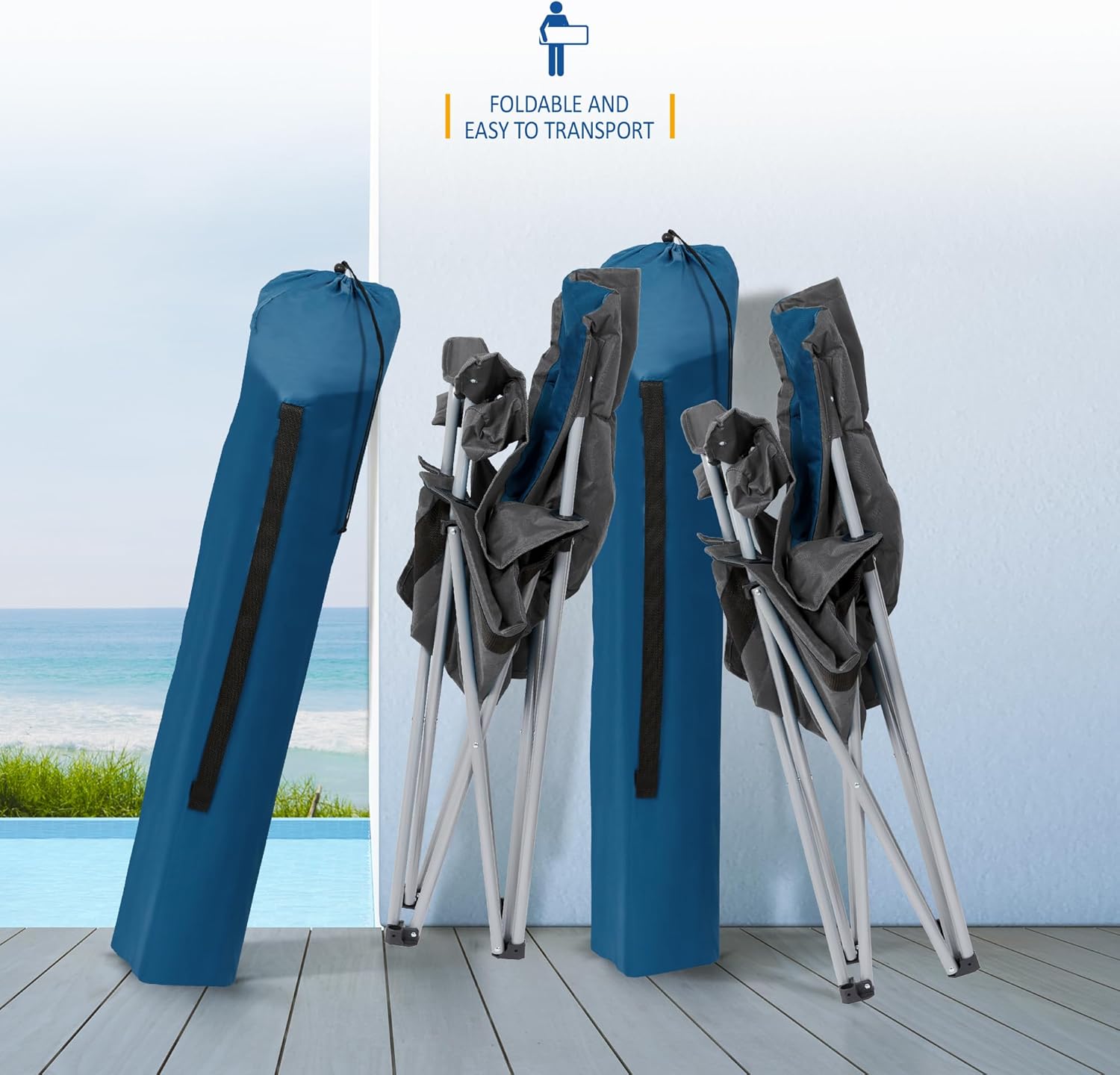 Padded Camping Chairs 2 Pack Deluxe Folding Chairs Blue