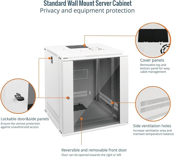 12U Wall Mount Server Cabinet 450mm Glass Door White