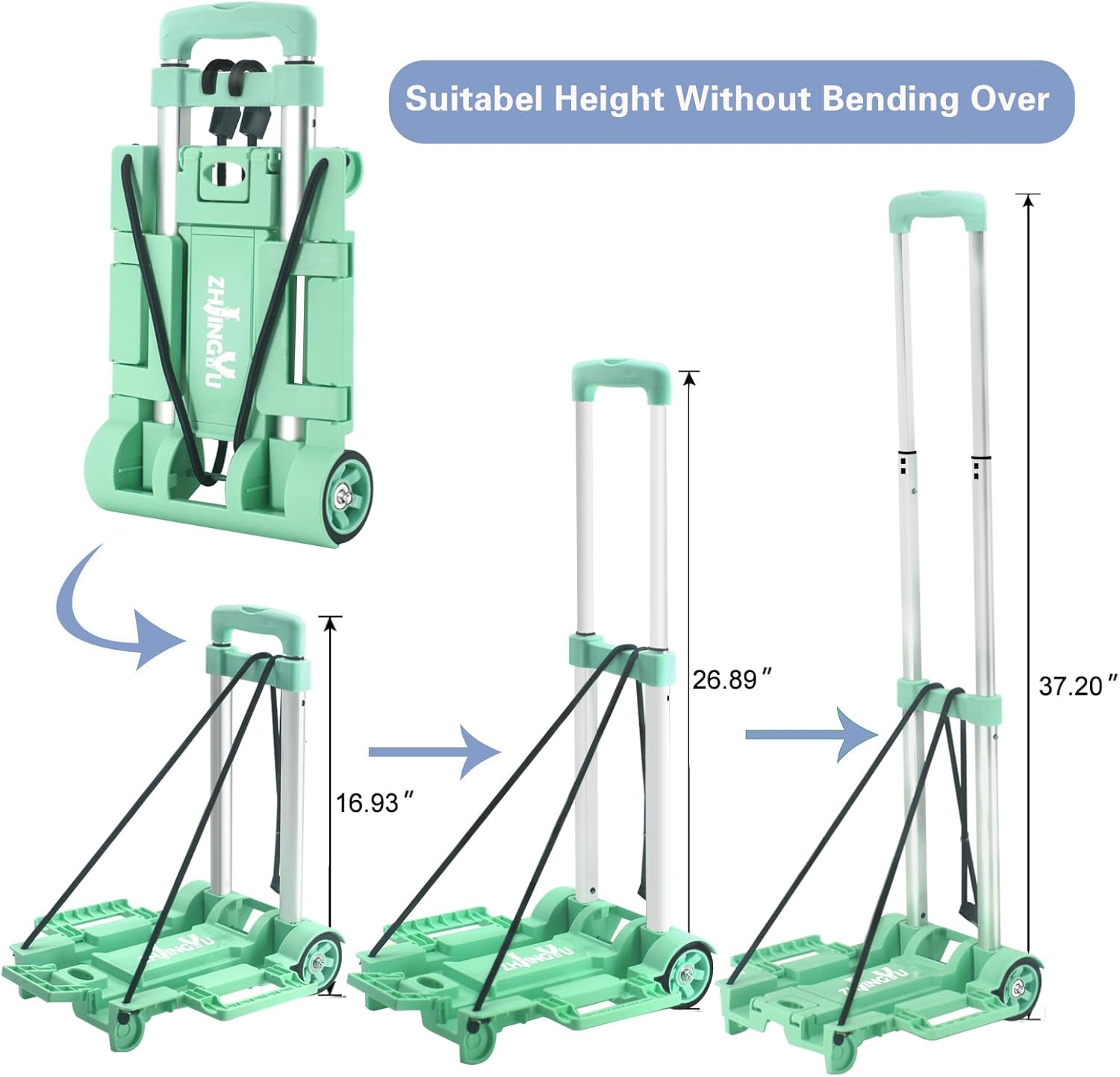 Folding Hand Truck Trolley 32KG Aluminium 2 Wheel Green