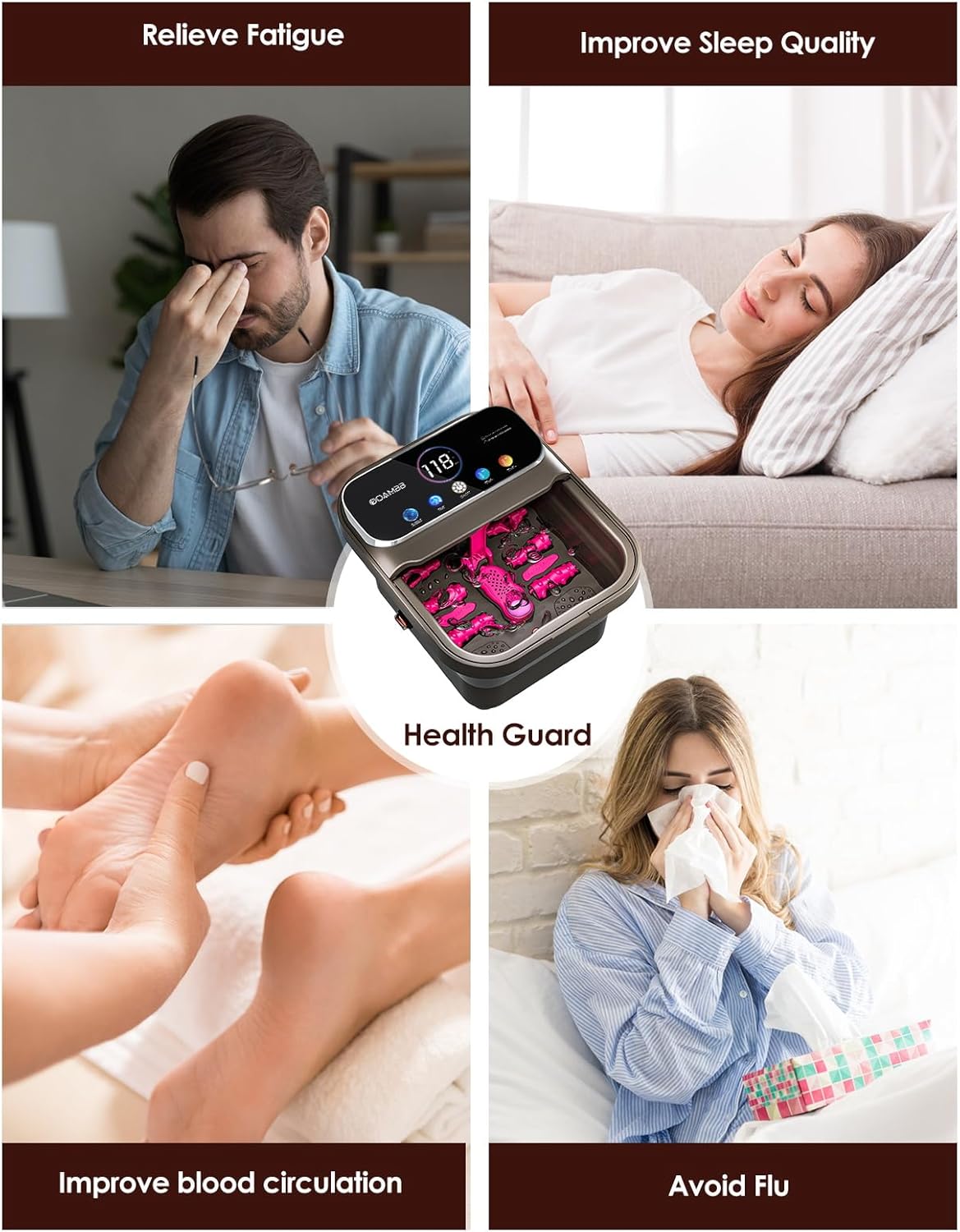 Foldable Foot Spa Bath Heat Bubble Remote Touch Screen Rollers