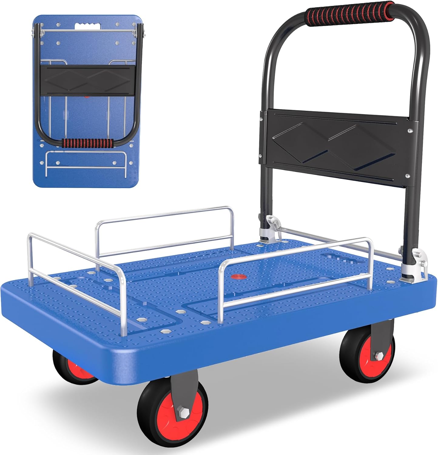 1100LB Foldable Platform Truck Cart with 3 Fence Dolly