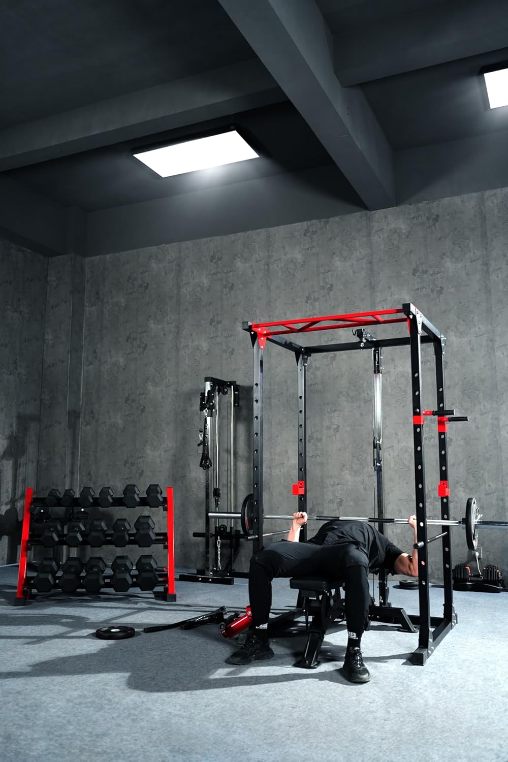 Power Cage Squat Rack Dual Pulley Home Gym Pull Up Station