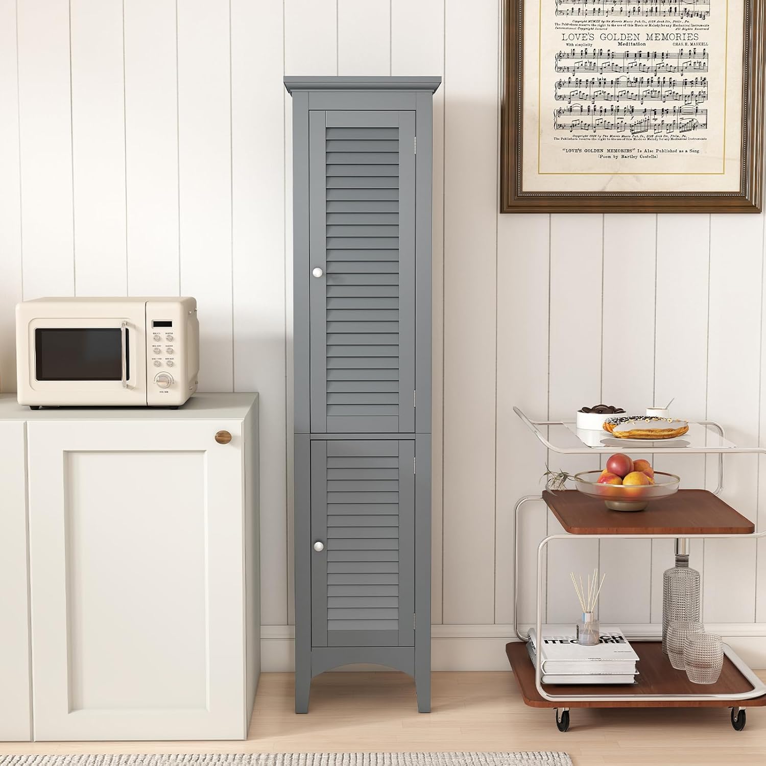 Tall Bathroom Storage Cabinet Grey 2 Door Shelf Unit