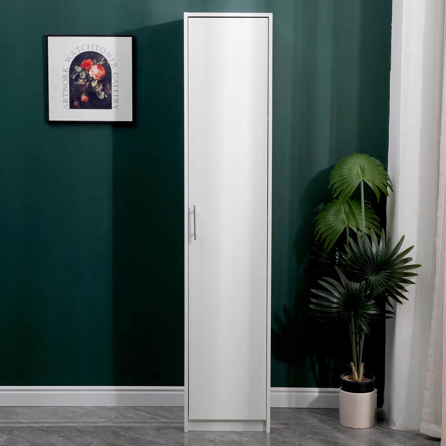 Tall Slim Storage Cabinet Black 1 Door 3 Shelf Unit