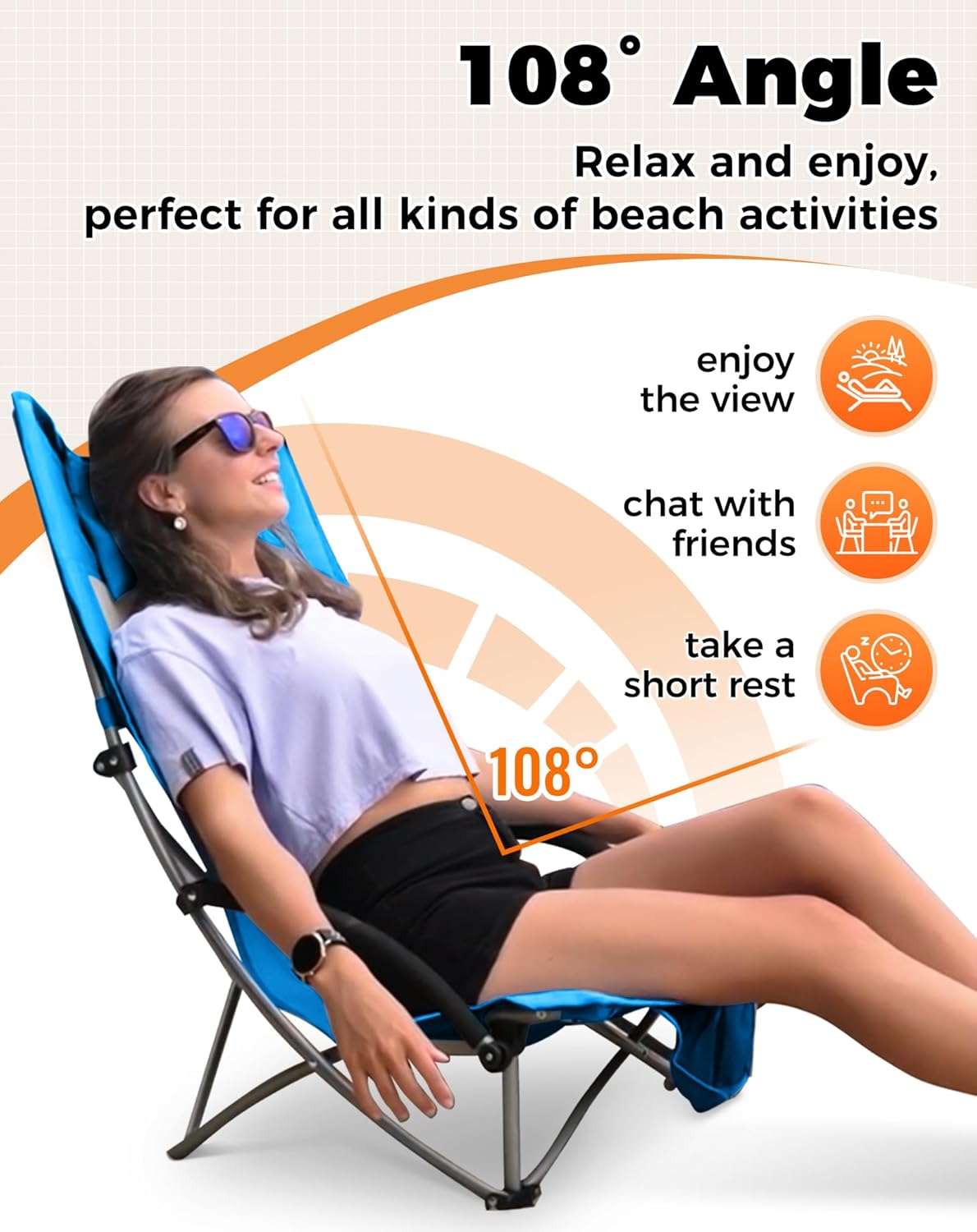 Low Beach Chairs 2 Pack Folding Mesh Seat 180KG Blue