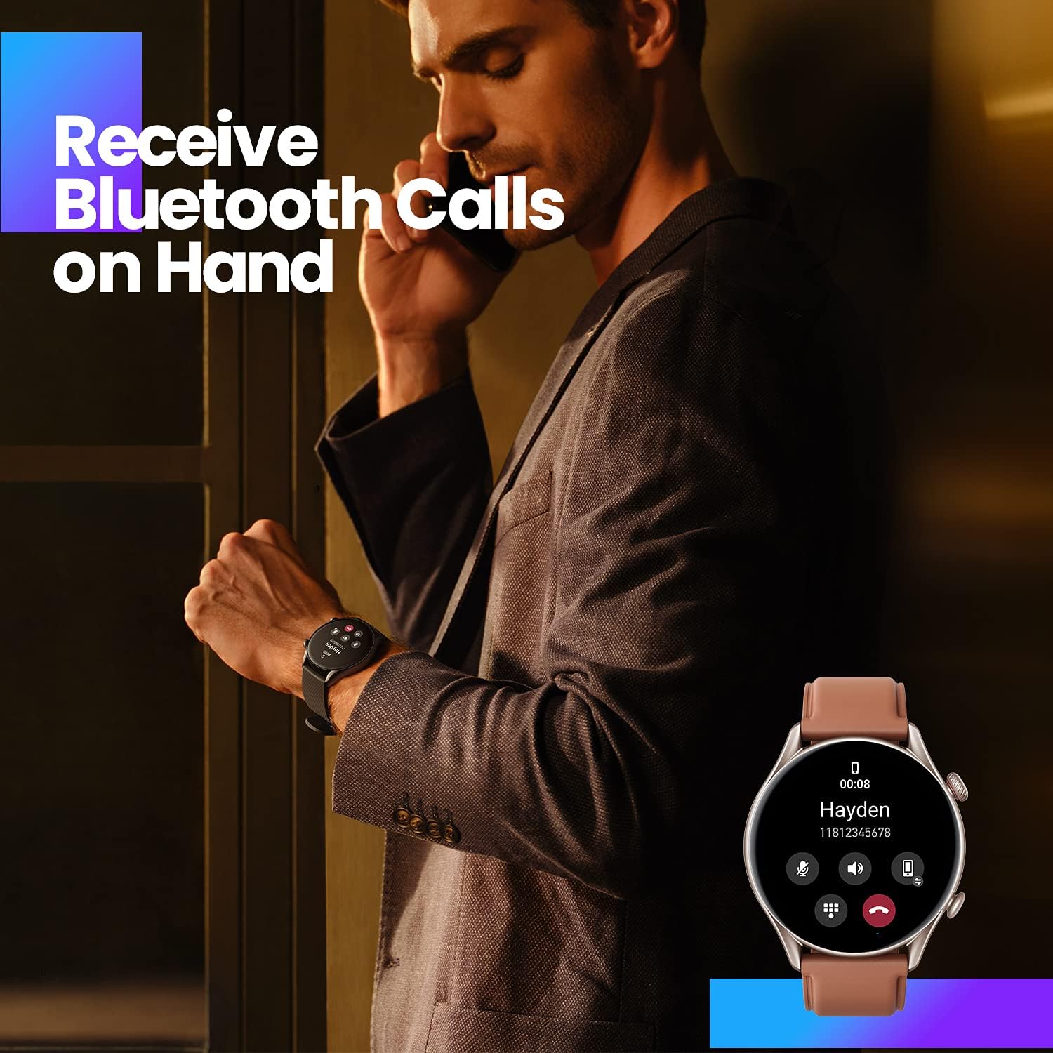 AMOLED Smart Watch GPS Bluetooth Calls 150 Sport Modes Brown