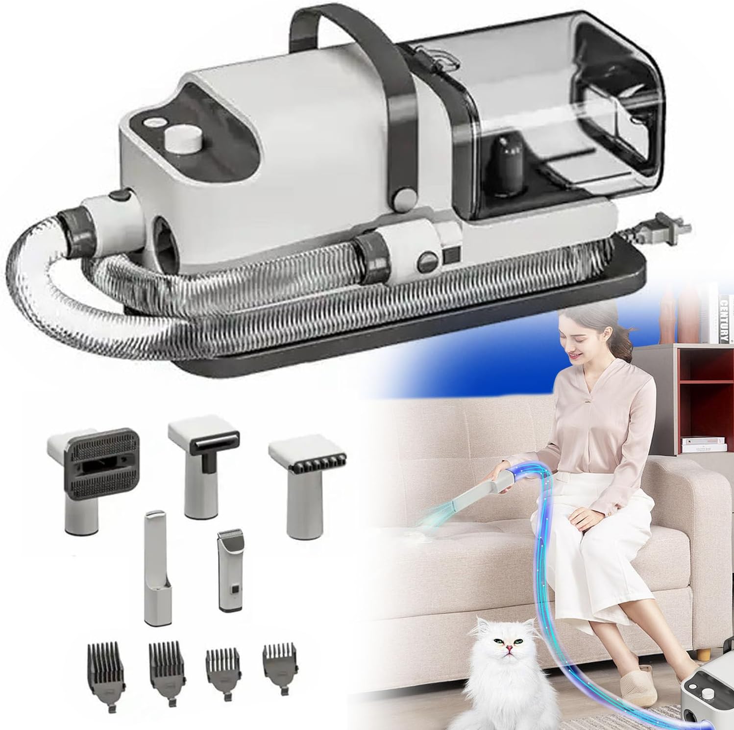 Dog Grooming Vacuum 5 in 1 20000Pa Pet Hair Clipper Low Noise 1.8L