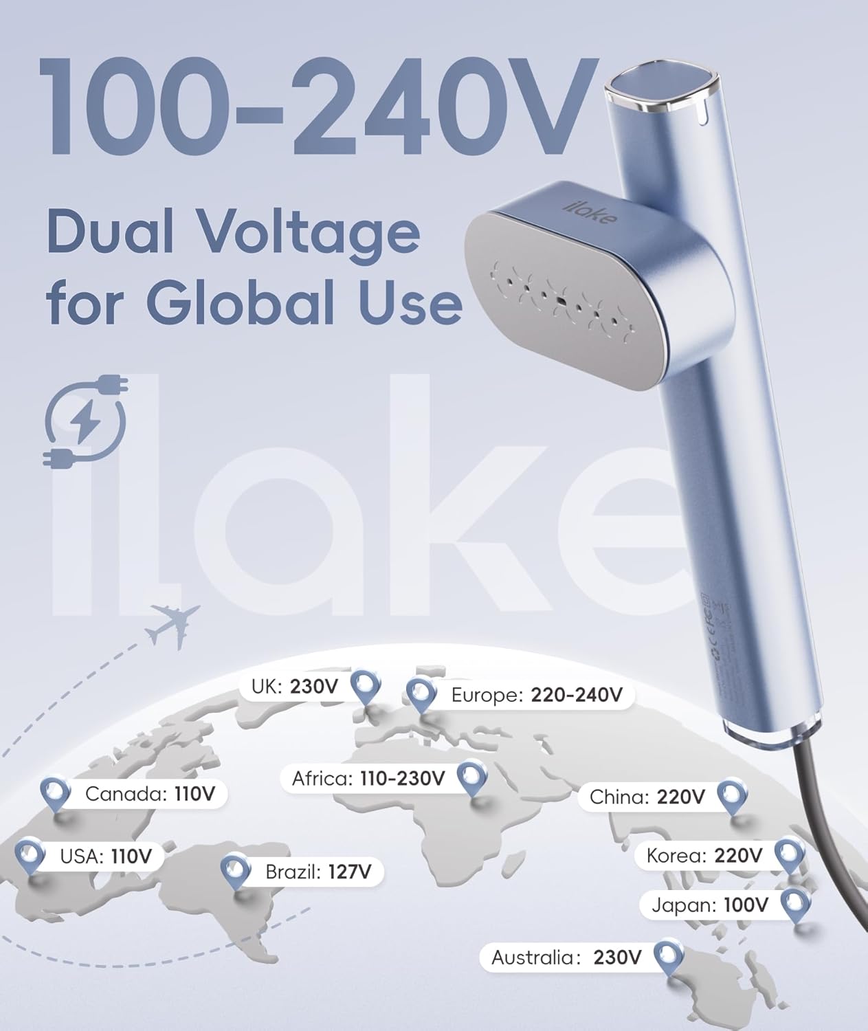 Dual Voltage Travel Garment Steamer 1000W 2in1 Foldable Silver