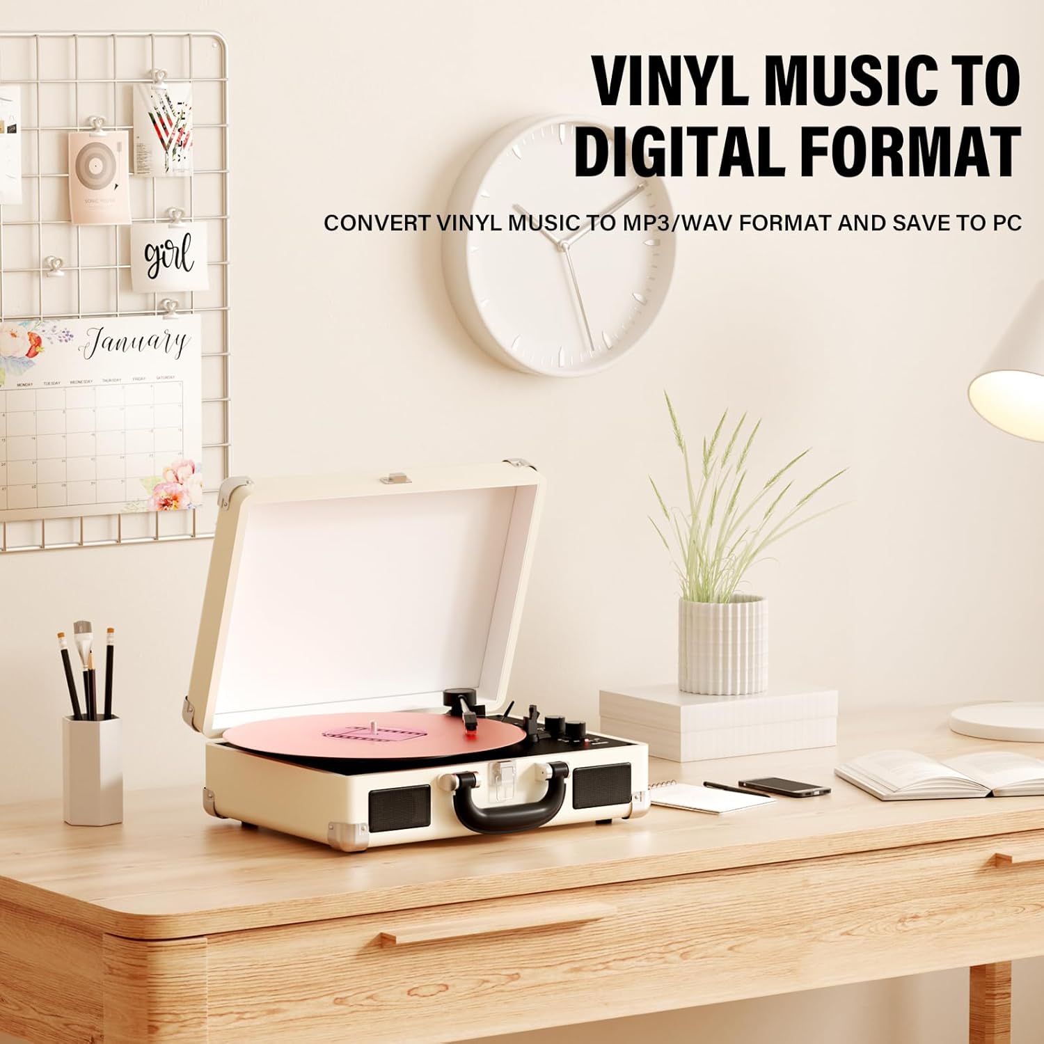 Portable Bluetooth 3-Speed Vinyl Record Player with Built-In Speakers