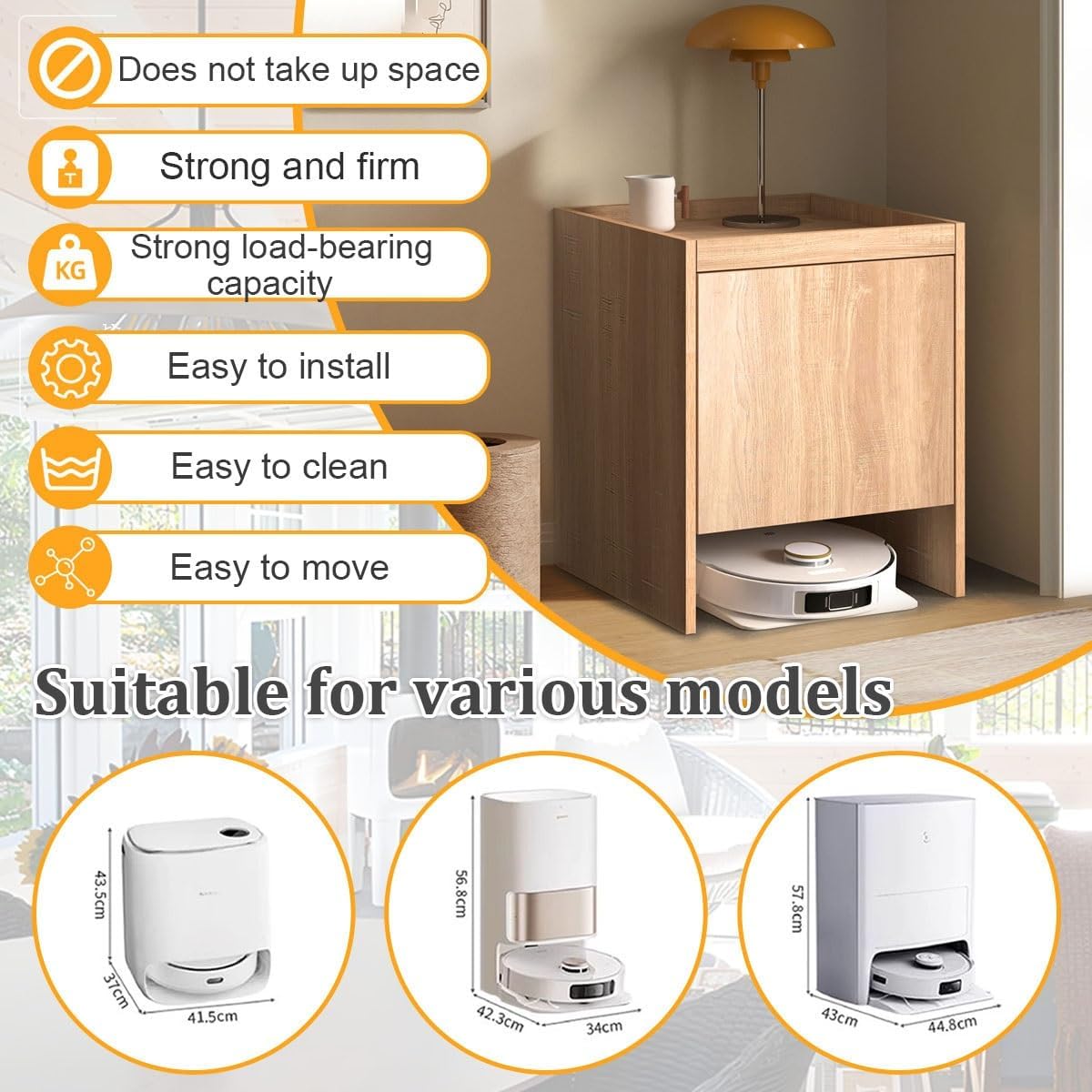 Robot Vacuum Storage Cabinet Hidden Stand Drawer Shelf Organizer