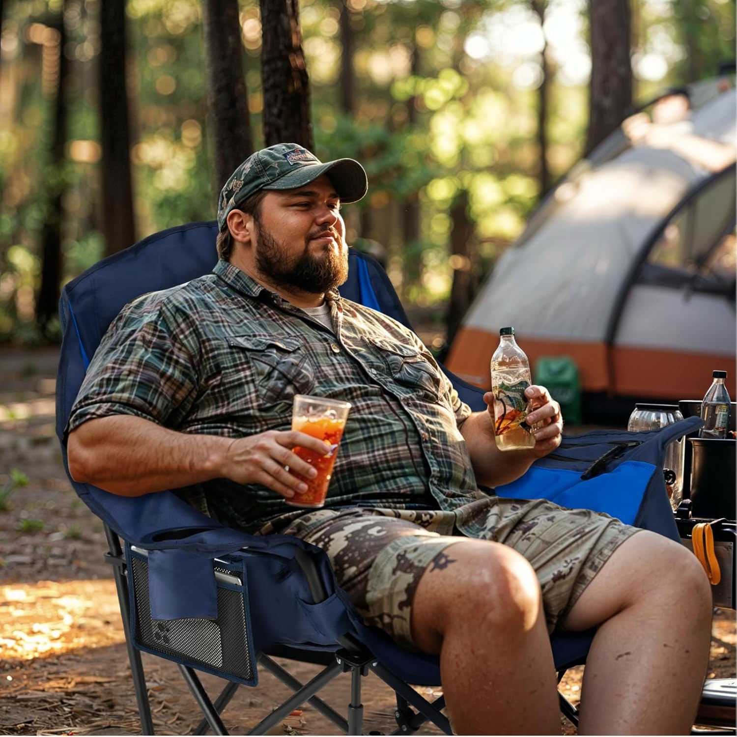 Oversized XL Camping Chair 450lb Padded Folding Blue